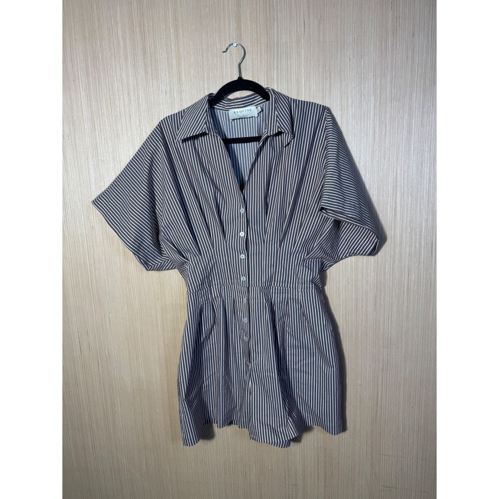 Exquise Mariah Jumpsuit Brown Bone Striped Button Front Romper Size M Romper